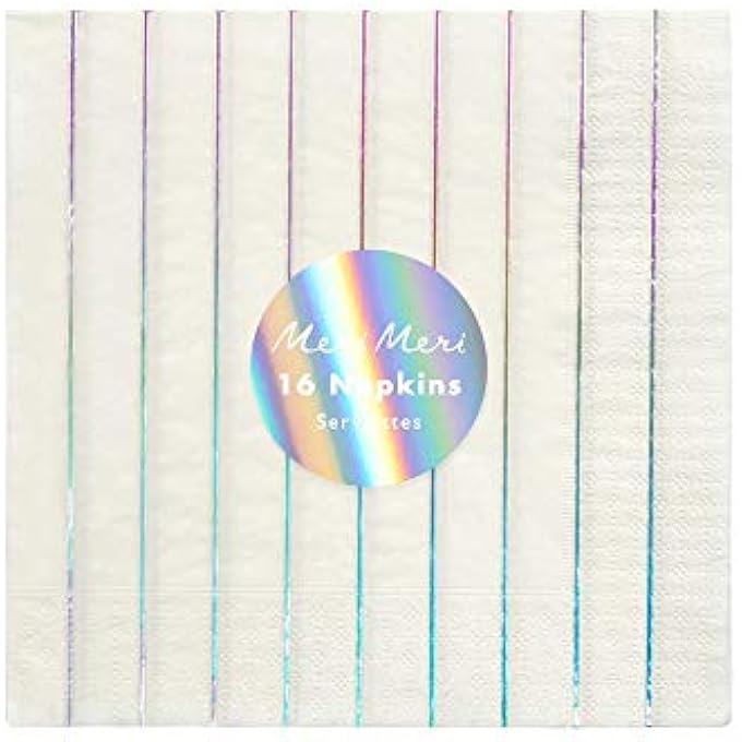 SILVER HOLOGRAPHIC STRIPED LARGE NAPKINS  PACK OF 16, FOIL PARTY NAPKINS FOR BIRTHDAYS & CELEBRATIONS, STYLISH TABLE DECOR, DRINKS, APPETIZERS & DESSERTS - Image 2